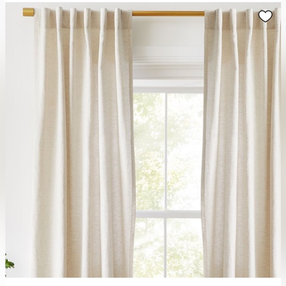 West Elm Custom Size Solid European Flax Linen Curtain w/ Blackout Lining White